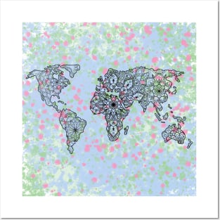 Colourful World Map Mandala Design Posters and Art